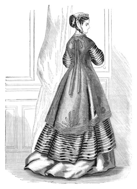 1868年，一名妇女穿着特别的街头和参观活动服装图片下载
