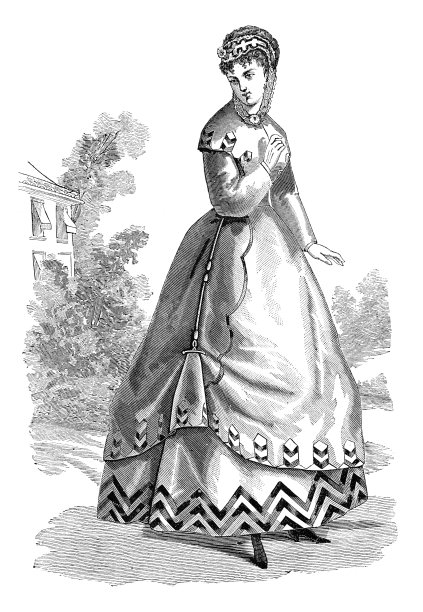 穿着外出活动特别服装的妇女1868年图片下载