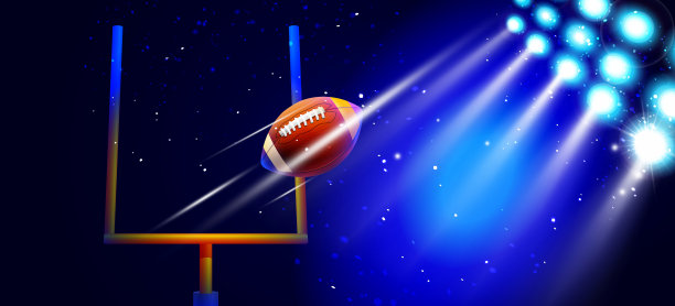 现实风格的运动和胜利概念。在聚光灯的背景下把足球踢进球门。图片下载