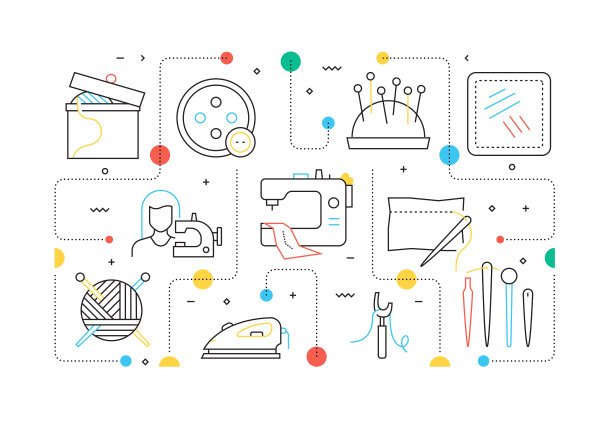 缝纫相关的线风格横幅设计网页，标题，小册子，年度报告和书的封面图片下载