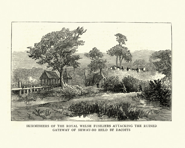第三次英缅战争，威尔士皇家燧发枪队袭击了shwaybo图片下载
