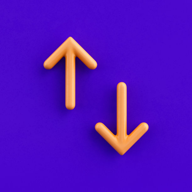 3d垂直图标互换，轮廓黄色箭头图标，方向符号，3d渲染图片下载