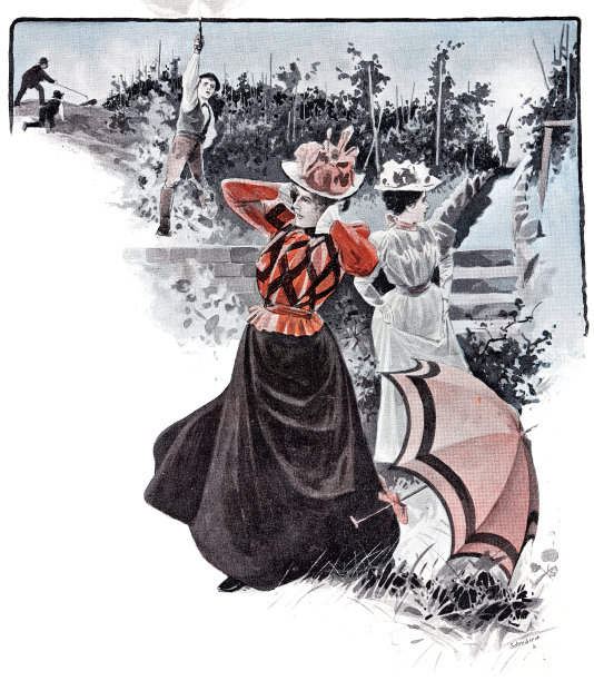 两个优雅的女人捂住耳朵，猎人在后面射击图片下载