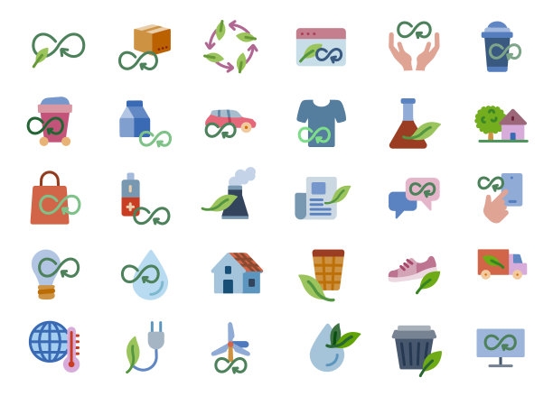 可持续资源平面图标集图片下载