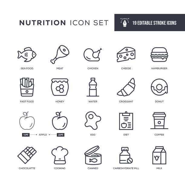 营养可编辑的笔画线图标图片下载