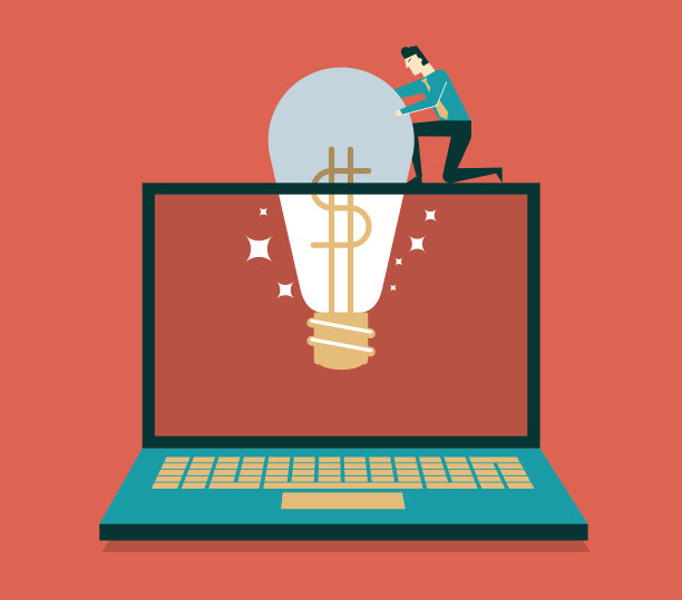 将灯泡放入笔记本电脑中 - 商人图片下载