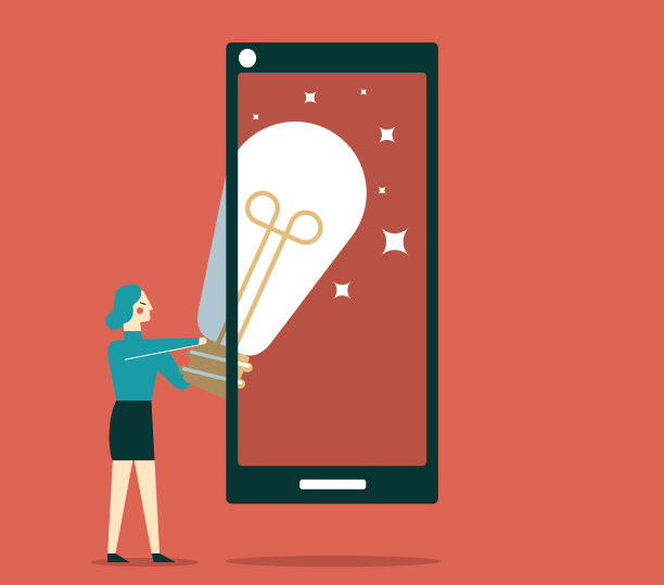 把灯泡放进手机里-女商人图片下载