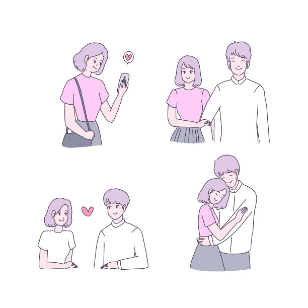 大孤立夫妇在爱，快乐的年轻女孩和男孩在爱，情人节概念平面矢量插图卡通风格图片下载