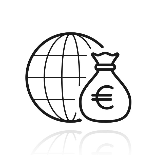 欧元在世界范围内。白色背景上反射的图标图片下载