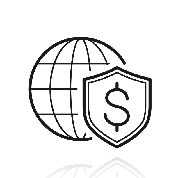 美元盾牌与全球。白色背景上反射的图标图片下载
