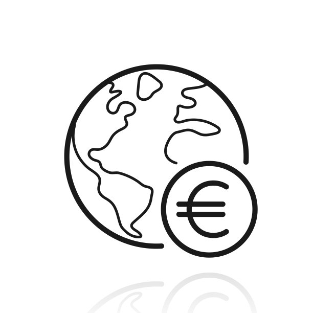 地球上有欧洲标志。白色背景上反射的图标图片下载