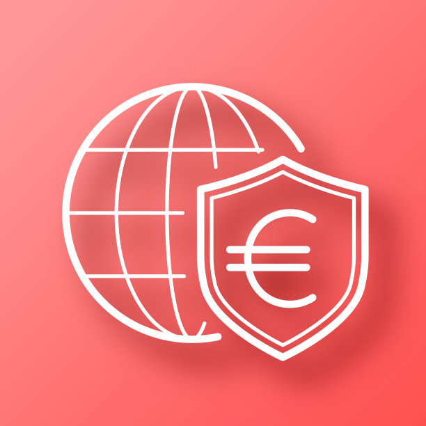 欧洲盾与全球。图标在红色背景与阴影图片下载