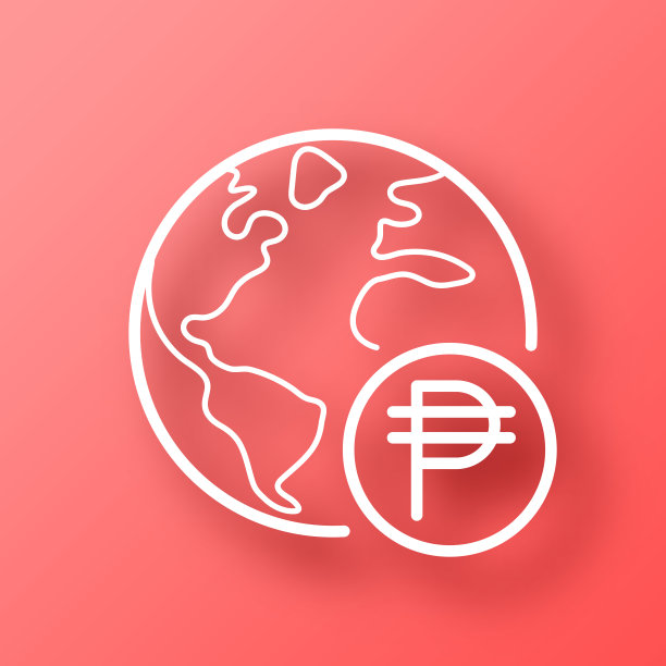 地球与比索符号。图标在红色背景与阴影图片下载