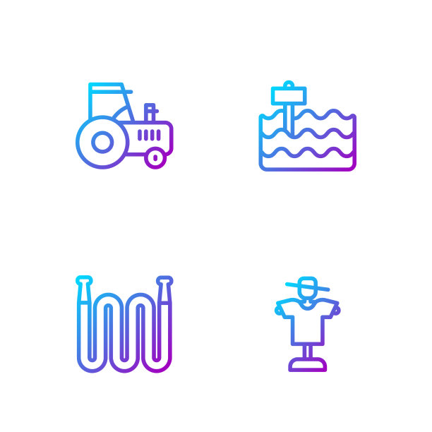 设置线稻草人，花园软管，拖拉机和床图片下载