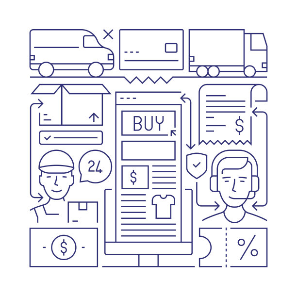 电子商务对象和元素。线条图标插图集合。图标设置或标题模板。图片下载