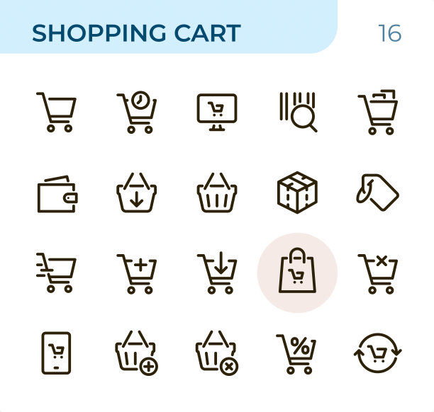 购物车 - 像素完美单色线性图标图片下载