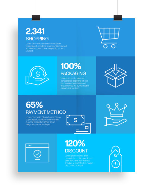 电子商务，网上购物，数字营销相关过程信息图表模板。过程时间图。使用线性图标的工作流布局图片下载
