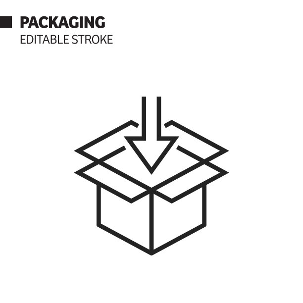 包装线图标，轮廓矢量符号插图。完美像素，可编辑的描边。图片下载