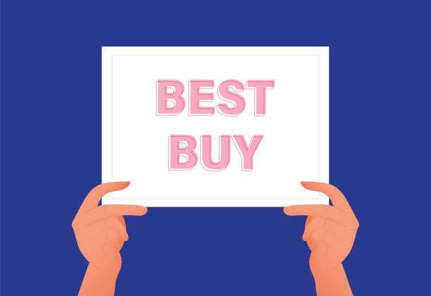 手握纸与百思买文本。电子商务，网上购物，数字营销相关矢量插图图片下载