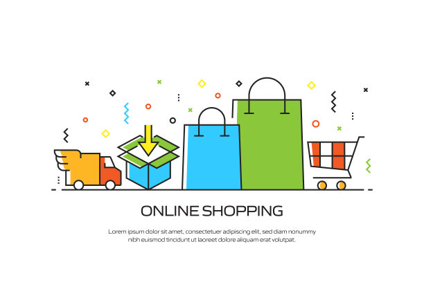 电子商务，网上购物，数字营销相关的现代线条风格插图图片下载
