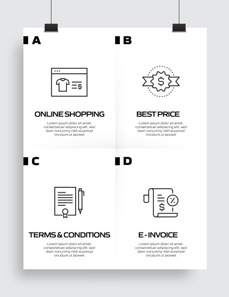 电子商务，网上购物，数字营销相关过程信息图表模板。过程时间图。使用线性图标的工作流布局图片下载