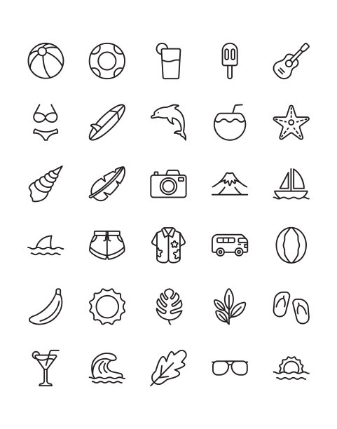 热带图标设置30孤立在白色背景图片下载