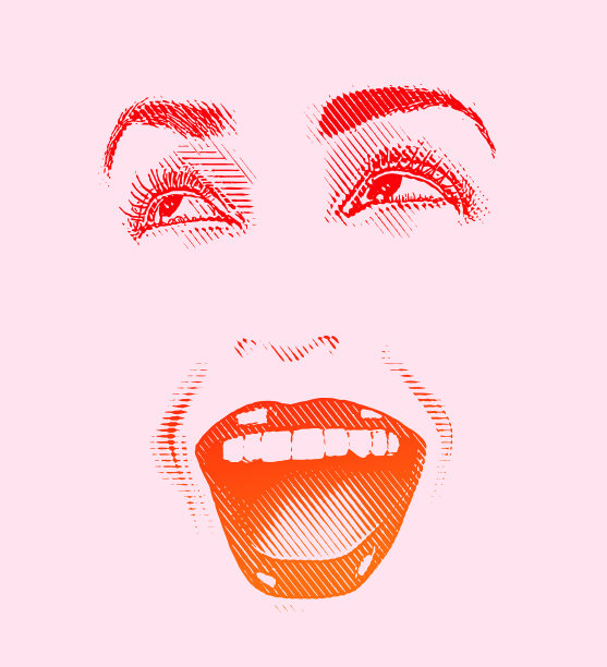 高关键雕刻的女人的眼睛和嘴唇，与快乐的表情图片下载