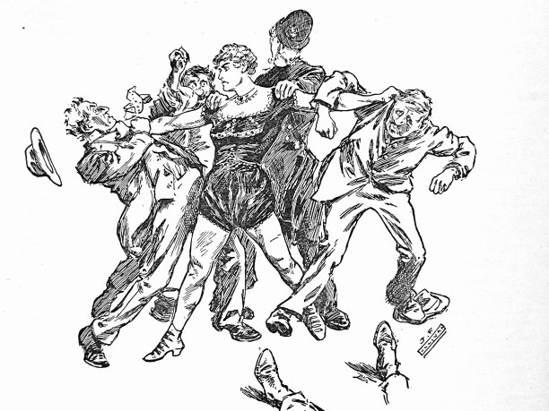 愤怒的女人与男人和警察打斗图片下载