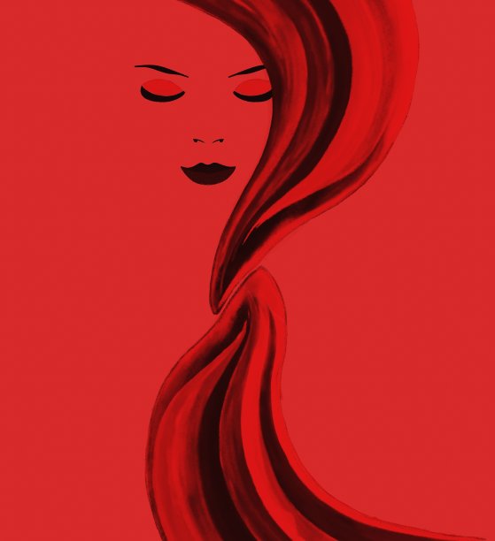 一个长直发女孩的插图肖像图片下载
