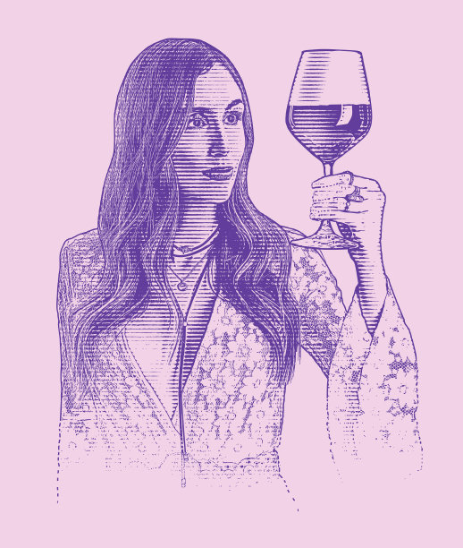 时尚的Boo女人享受着一杯葡萄酒图片下载