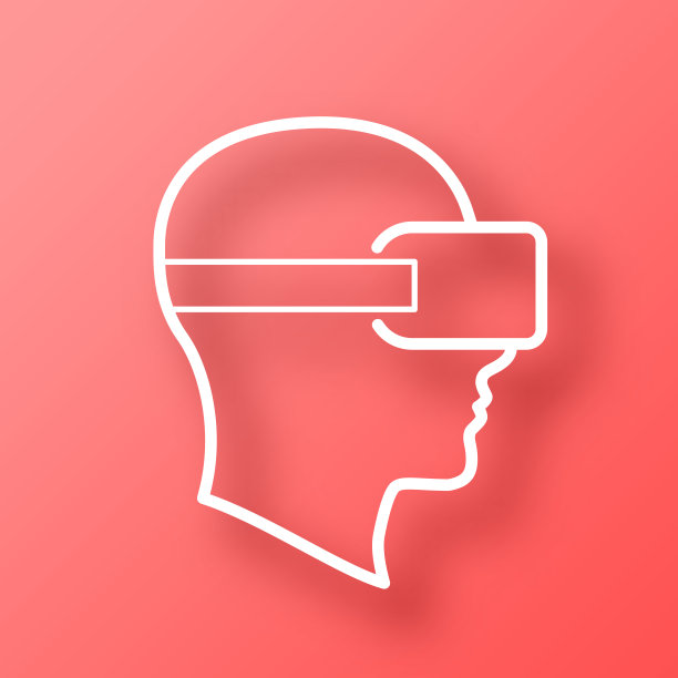 头戴VR虚拟现实头盔。图标在红色背景与阴影图片下载