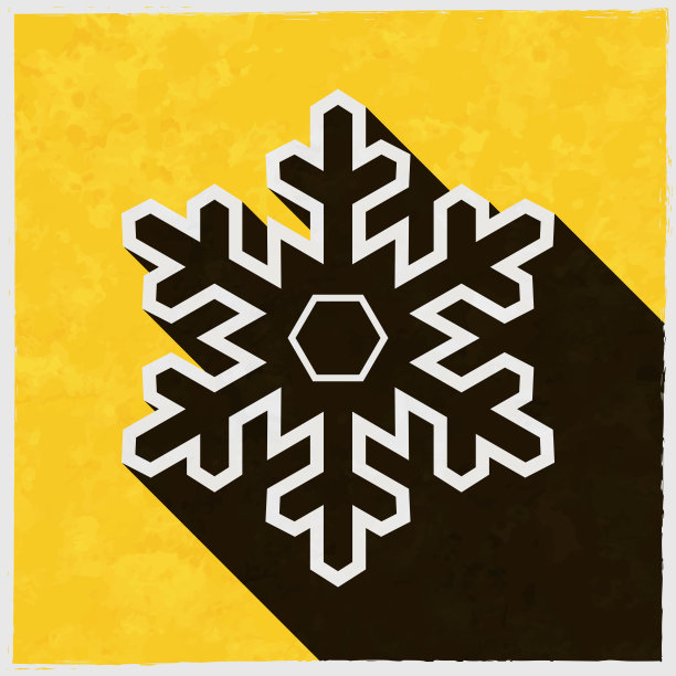 雪花。图标与长阴影的纹理黄色背景图片下载
