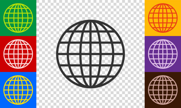 一套简单的图标与线条绘制的行星地球。图片下载