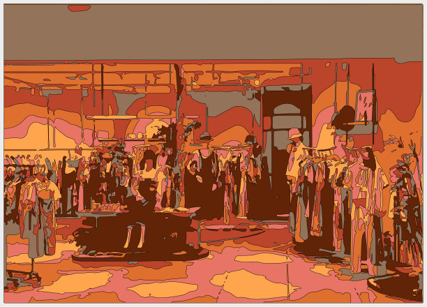 勾勒风格霓虹色彩的立体卡通室内场景，服装卖场的室内空间图片下载