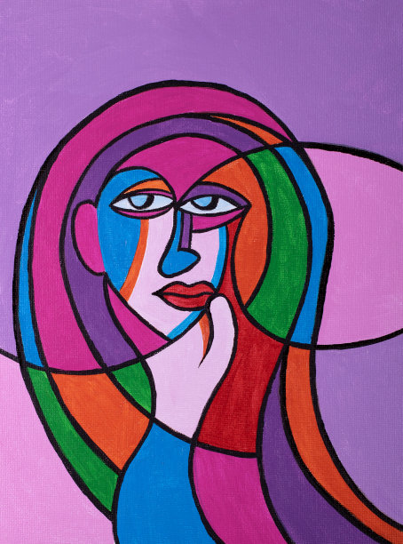 一个有着五彩头发的女人的抽象画图片下载