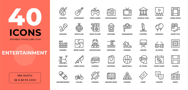 娱乐可编辑的描边线图标图片下载
