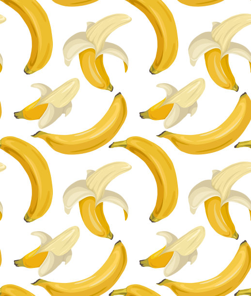 卡通无缝图案与多汁的香蕉在白色的背景。热带的水果。矢量模式对比图片下载