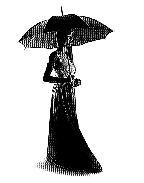 上面刻着一个拿着伞的女人的剪影图片下载