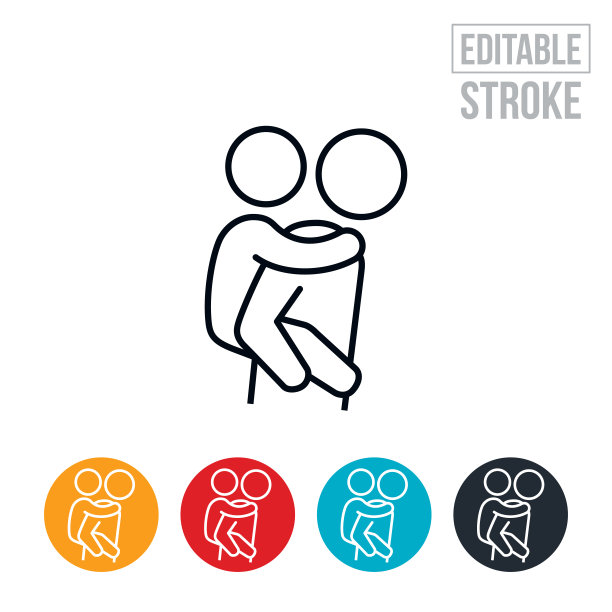 父母给孩子猪背骑细线图标-可编辑的中风图片下载