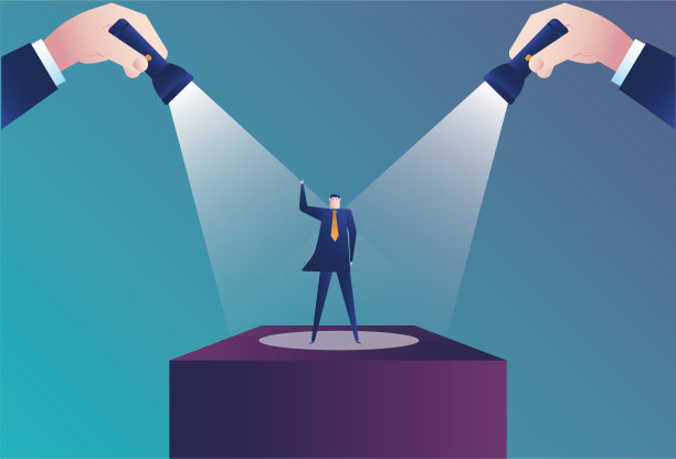 两个手电筒照亮了讲台上的商人图片下载