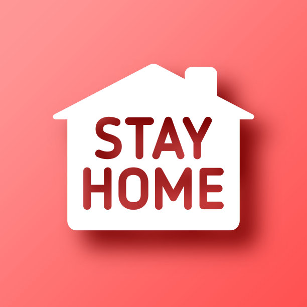 呆在家里。图标在红色背景与阴影图片下载