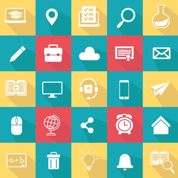 简单的一套教育，技术，科学相关的矢量图标。现代，时尚的平面设计，细线教育图标股票插图。该集合包含图标:电子学习，教育，家庭教育，技术，文凭。图片下载