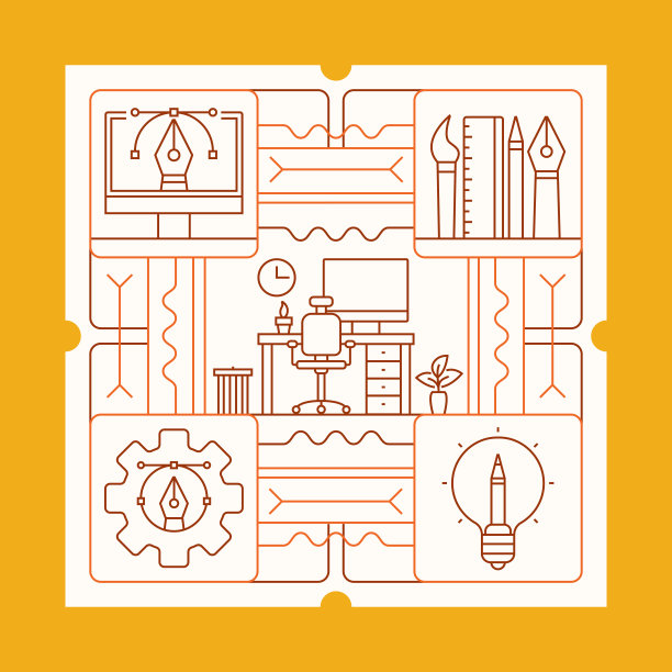 设计思维线图标集和横幅设计图片下载