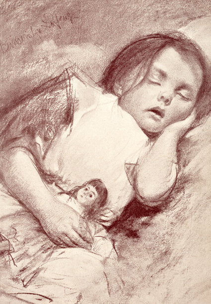 小女孩抱着洋娃娃睡觉图片下载