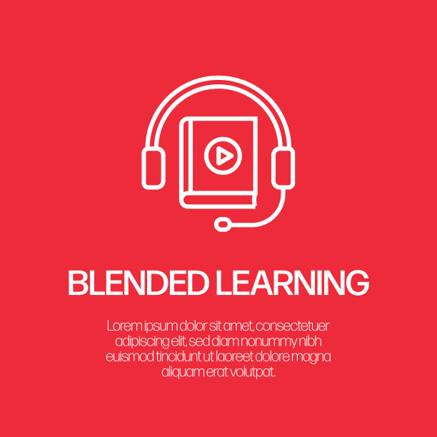 混合学习线图标，轮廓向量符号插图。图片下载