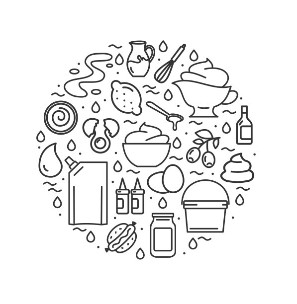 蛋黄酱标志圆形设计模板细线图标概念。向量图片下载
