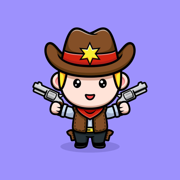 可爱的小牛仔手持枪吉祥物图片下载