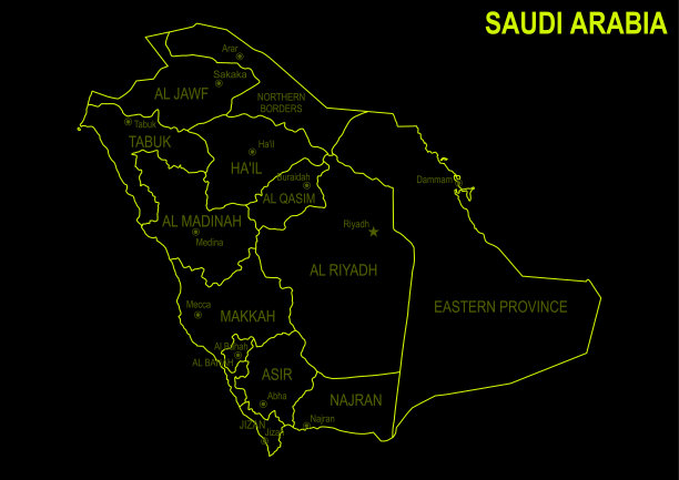 沙特阿拉伯的霓虹地图 在黑色背景下图片下载
