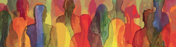 矢量插图的水彩画-剪影。难以辨认的男女肖像。一群人。图片下载