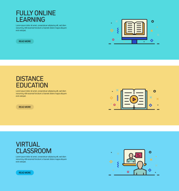 电子学习，在线教育，家庭学校相关的标题，网络旗帜的现代线条风格插图。图片下载